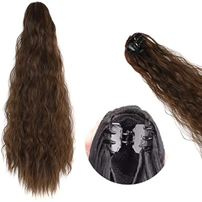 DILLARDS Long Wavy Curly Clip On Pony Tail Hair Pieces Wrap Around Ponytail Extension For Woman Synthetic Hair Extension Hairpiece Dark Brown - Image 4